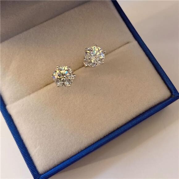 Moissanite Stud Earrings 2-4ct G H I Color 925 Sterling Silver White Gold Plated - Picture 2 of 8